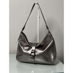 Vintage Kate Spade Hobo Silver Metallic Shoulder Bag Buckle Front Y2K Style